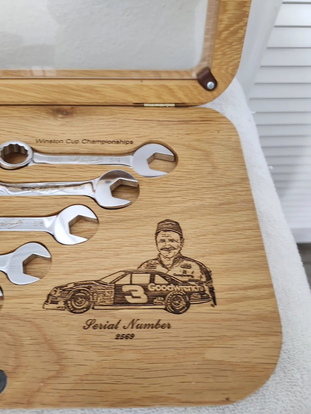Limited # 3 Edition Oak Display Tray with Chrome Wrench Set - Brown
